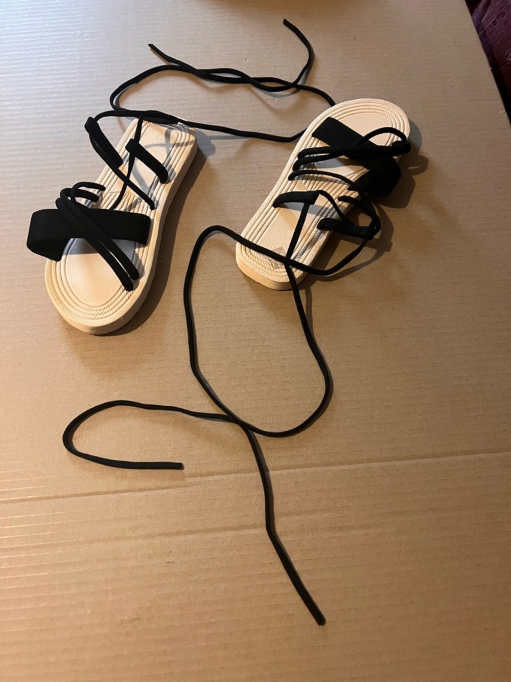 Lace-Up Black Strappy Sandals for Women 9 Boho/Gladiator Style Vacation Beach